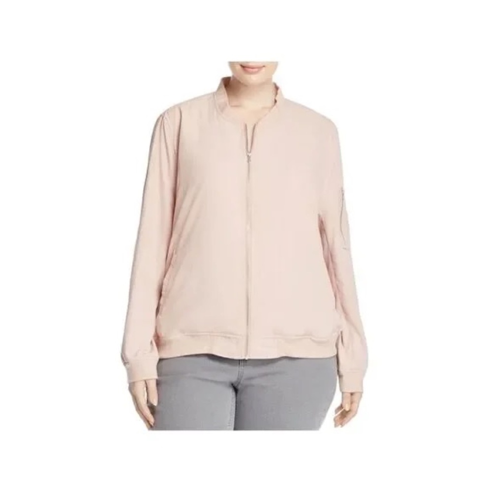 Bagatelle Womens Zippered Pocketed Rib-knit Trim Bomber Jacket Size 1X
